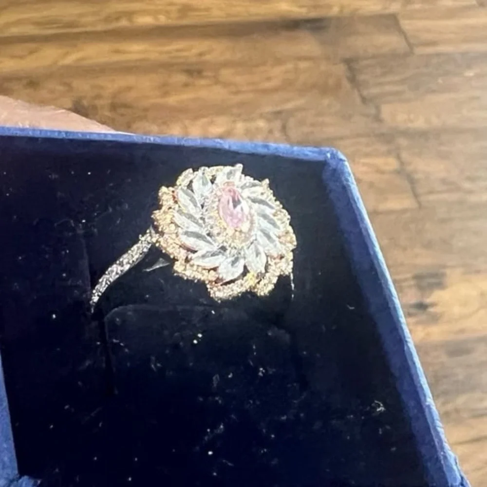 Brilliant diamond finish floral amethyst clear crystals Swarovski elements ring